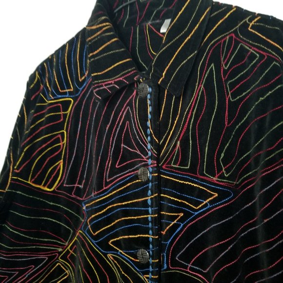 Jackets & Blazers - Retro Velvet Black Embroidered Abstract